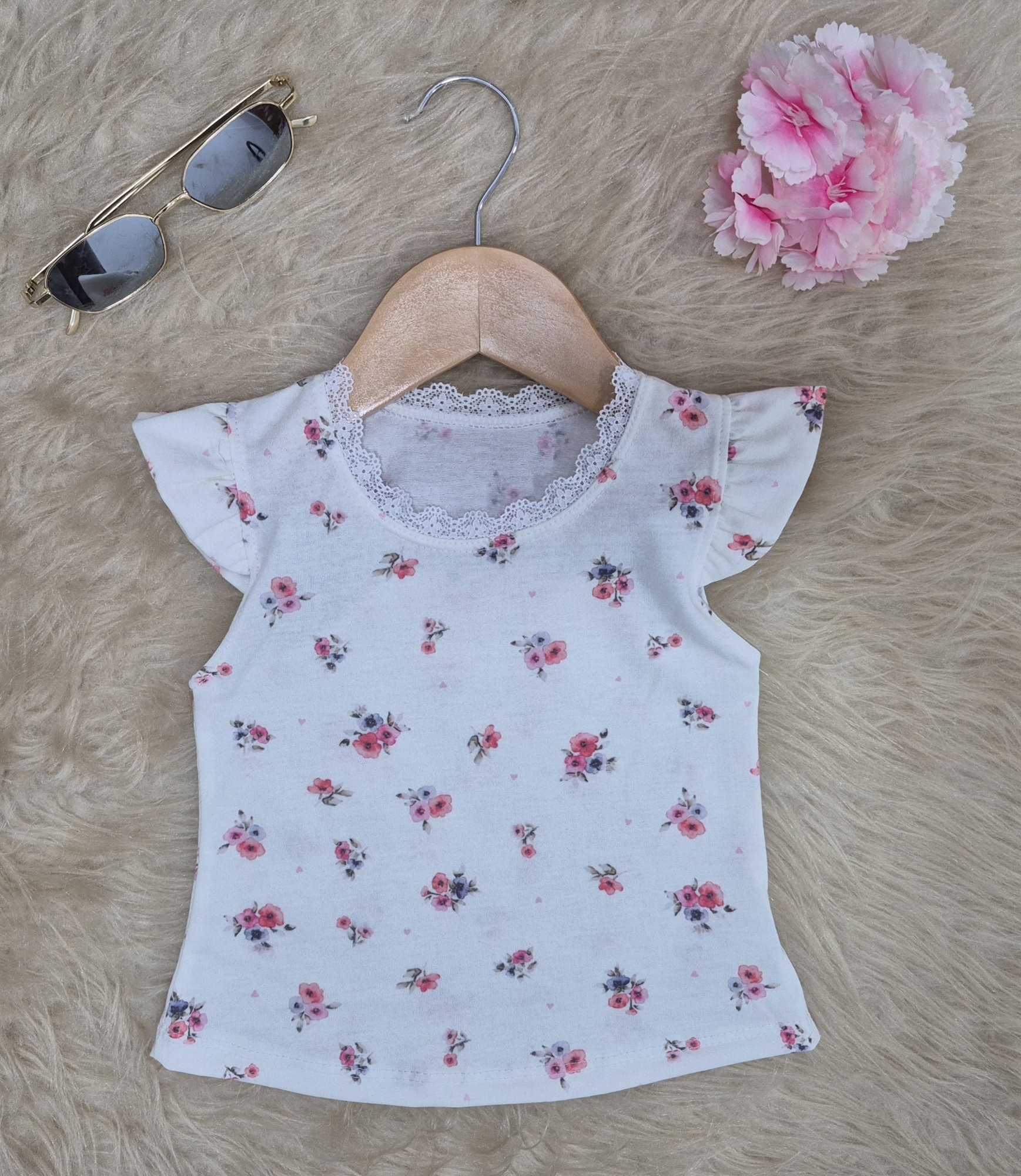 Musculosa   Flor Volado  con Puntilla  Algodon Semi Peinado - Imagen 5