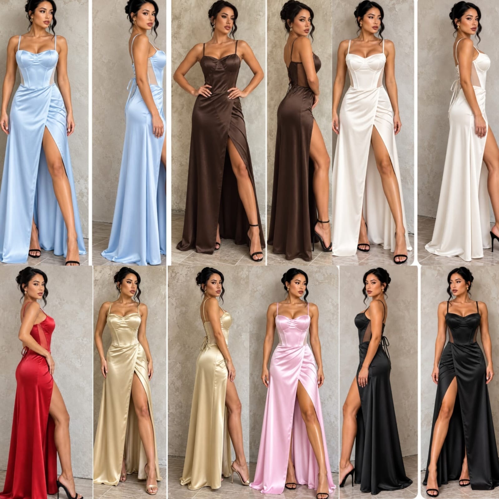 Vestido Largo de Satén con Tul en Contraste - Imagen 3