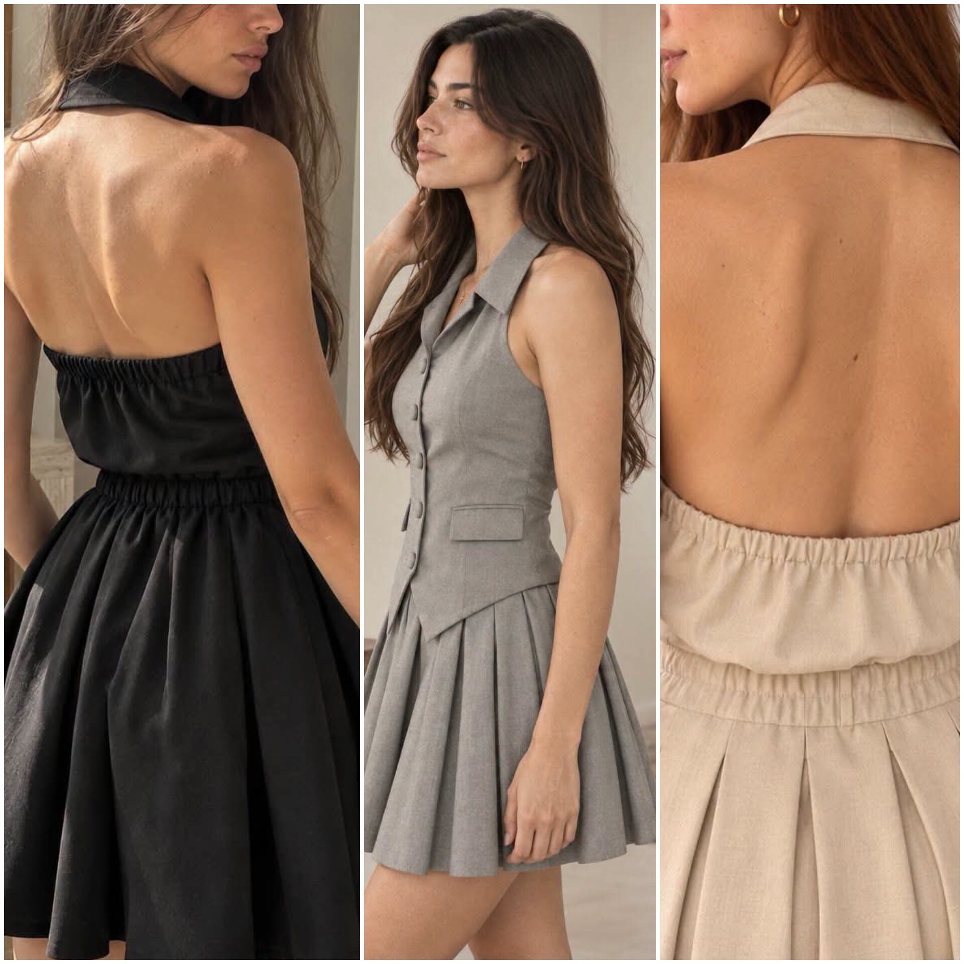 Conjunto Sastrero Importado Chaleco Halter y Pollera Tableada - Imagen 3