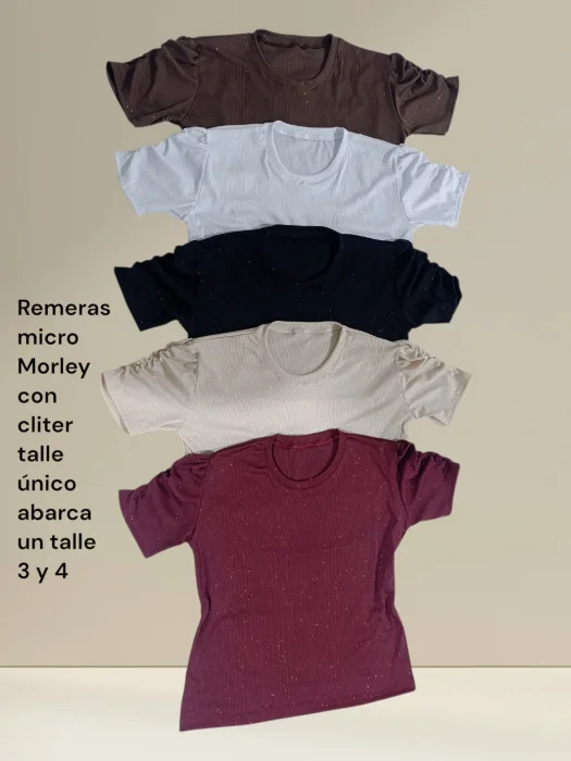Remeras con Gliter Cuello Redondo