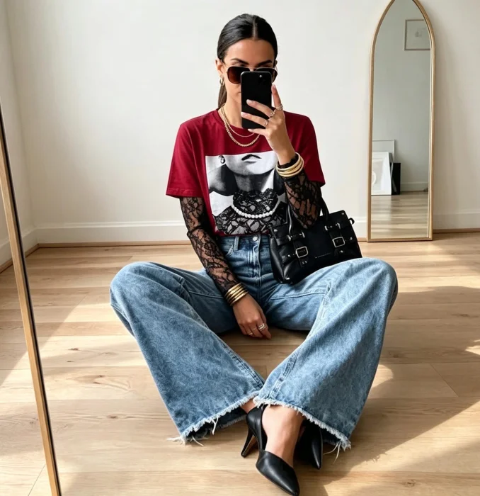 Remera Algodón con Encaje 2 en 1