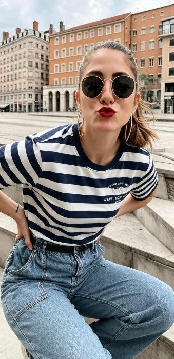 Remera Algodón Rayado Bordado