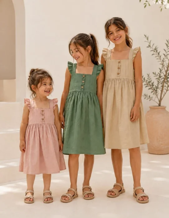 Vestidos de Tussor con Volados y Moño de Nenas Grandes