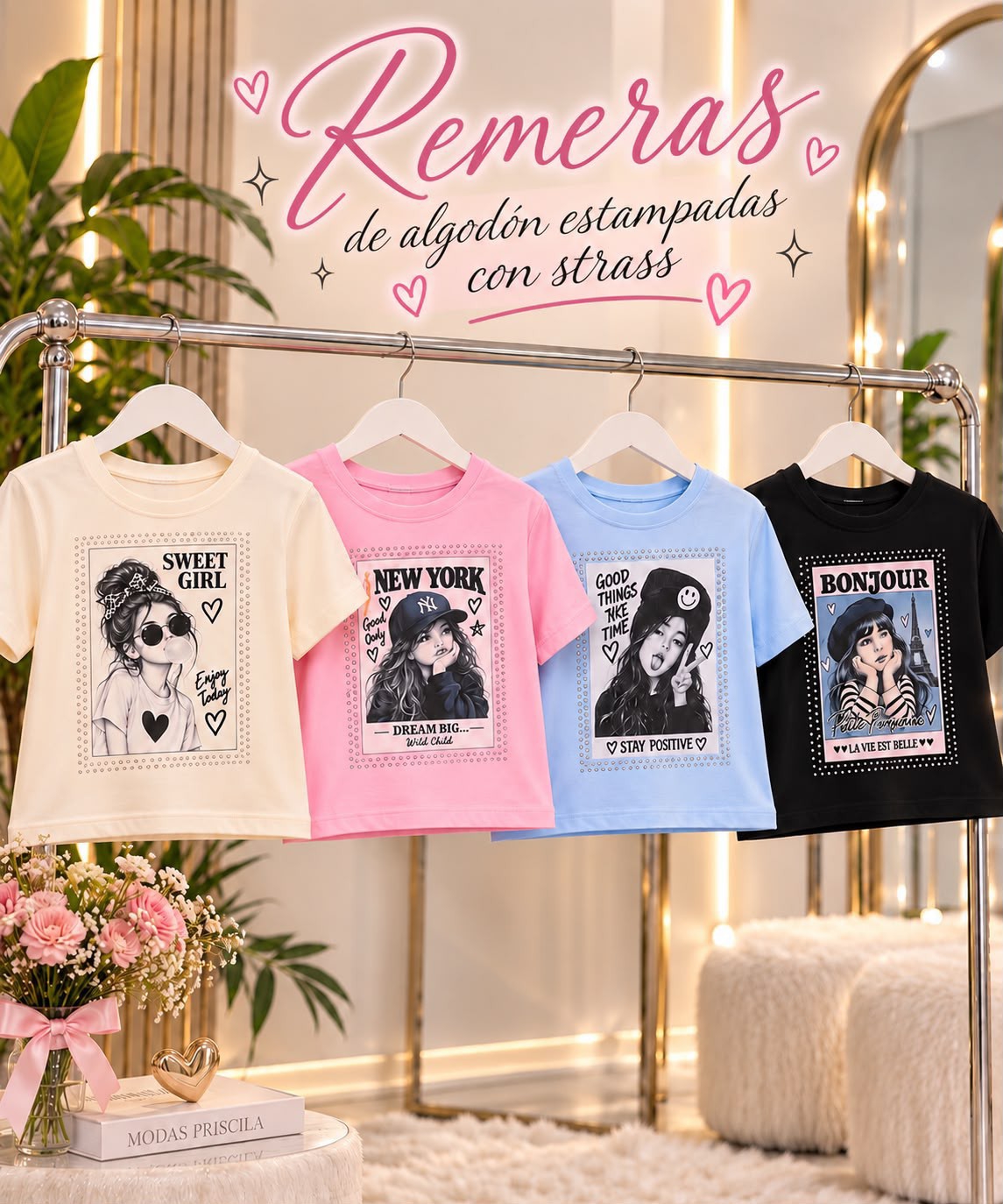 Remeras Algodon Estampadas con Stras - Imagen 2