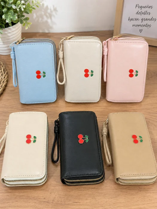 Billeteras Grandes con 2 Compartimentos y Detalle de Cereza