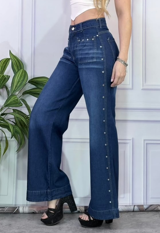 Jeans Wide Leg Tachas con Brillo ( Rigido) - Imagen 2