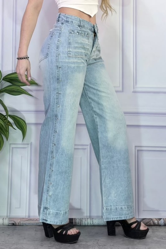 Jeans Wide Leg  Tachas con Brillo ( Rigido ) - Imagen 2