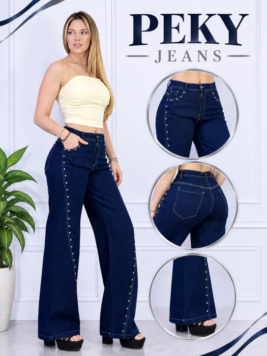 Jeans Wide Leg con Tachas  ( Elastizado)