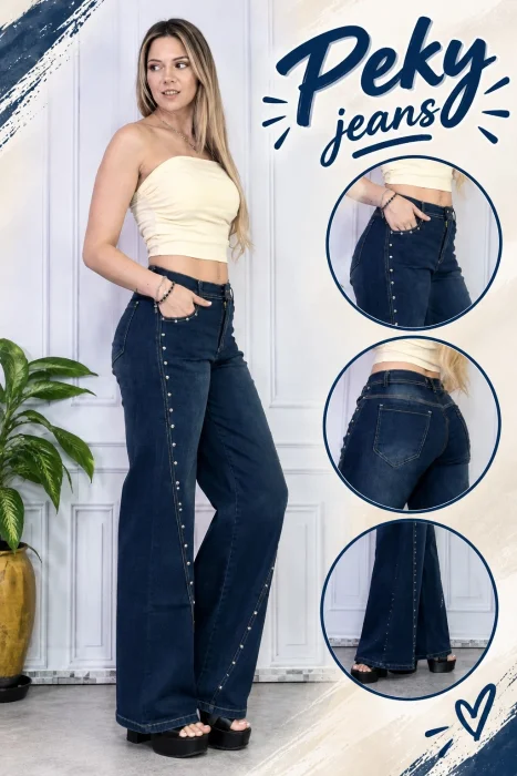 Jeans Wide Leg con Tachas ( Elastizado)