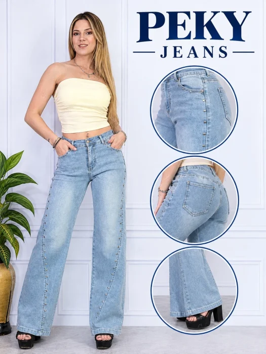 Jeans Wide Leg con Tachas ( Elastizado)