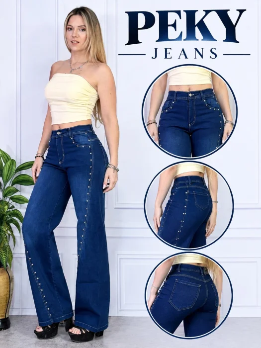 Jeans Wideg con Tachas ( Elastizado )