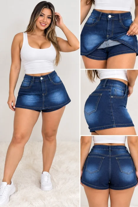 Short Pollera Jeans Elastisado Excelente Calidad  Talles 38al48