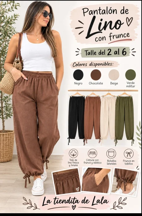 Pantalon Lino con Frunce 2 al 6