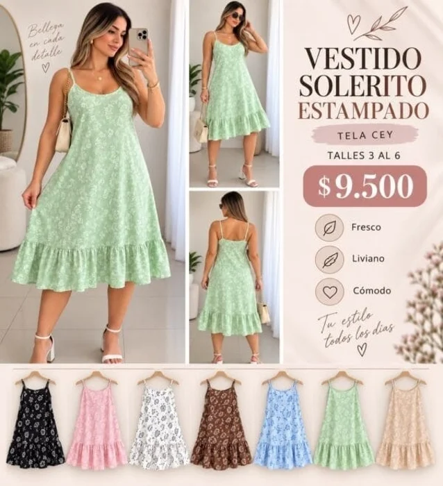 Vestido Solerito Cey Liso y Estampado