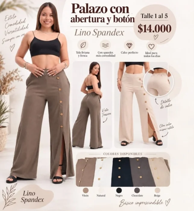 Palazo Lino Spandex con Abertura y Botón
