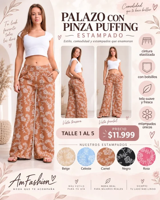 Maxi Palazzo con Pinza Estampado Puffing