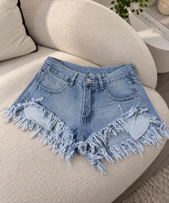Short Playero Celeste Deflecado