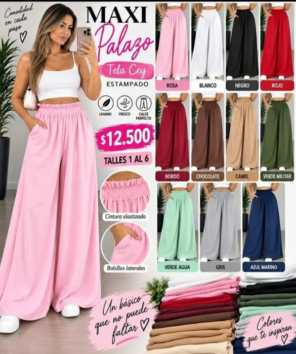 Maxi Palazzo Estampados y Lisos Cey