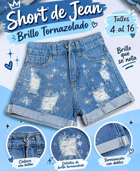Short de Brillos con Dobladillo