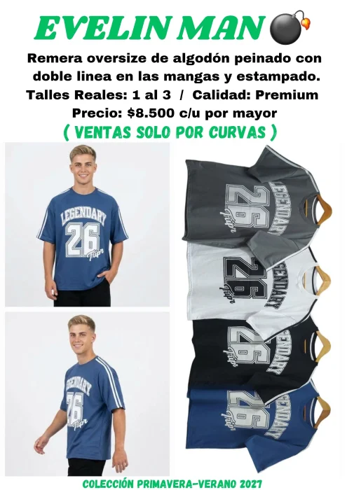 Remera Oversize con Líneas 26 Lengendary