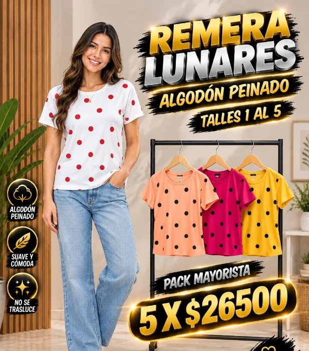 Remera Dama Lunares Algodón Peinado