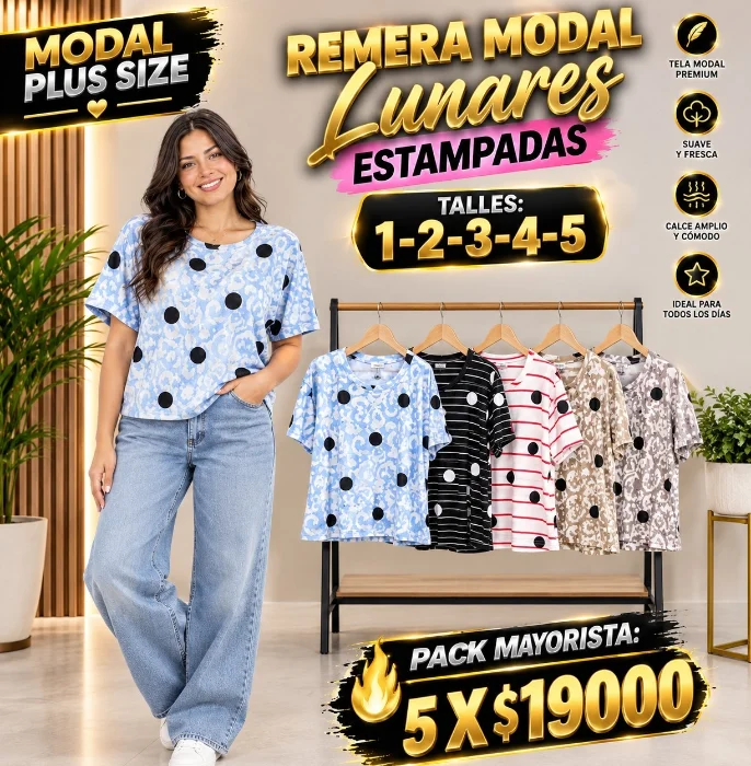 Remera Modal Estampada Lunares