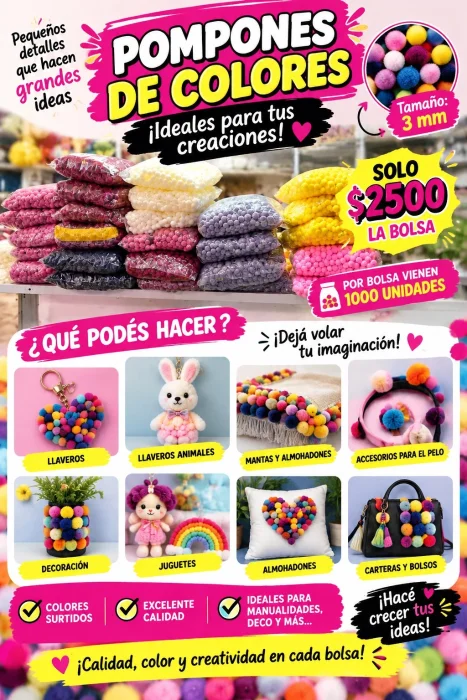 Pompones para Manualidades  3 Cm