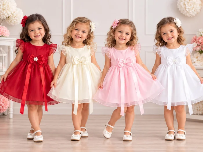 Vestido de Fiesta con Moño Liso con Volados Mariela Babies