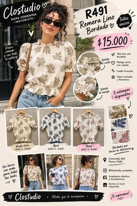 Remera Lino Bordado