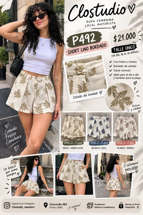 Short Lino Bordado