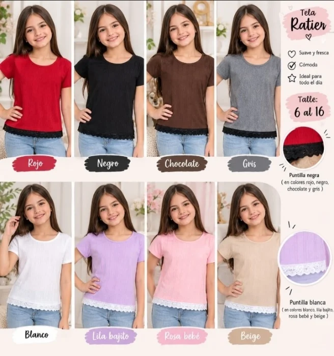 Remeras de Niña con Puntilla