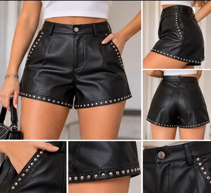 Short Eco-cuero con Tachas