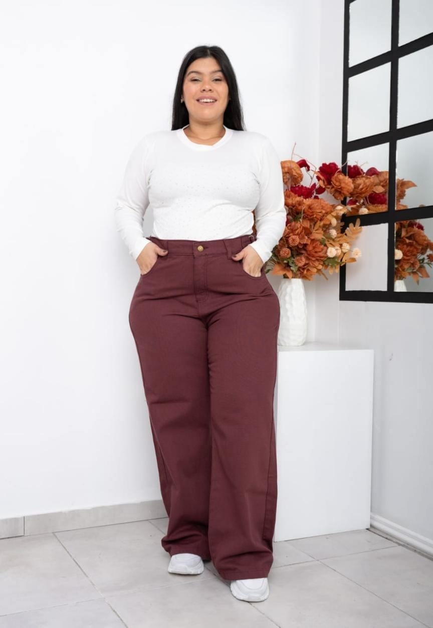 Jeans Wide Leg Bordo - Imagen 3