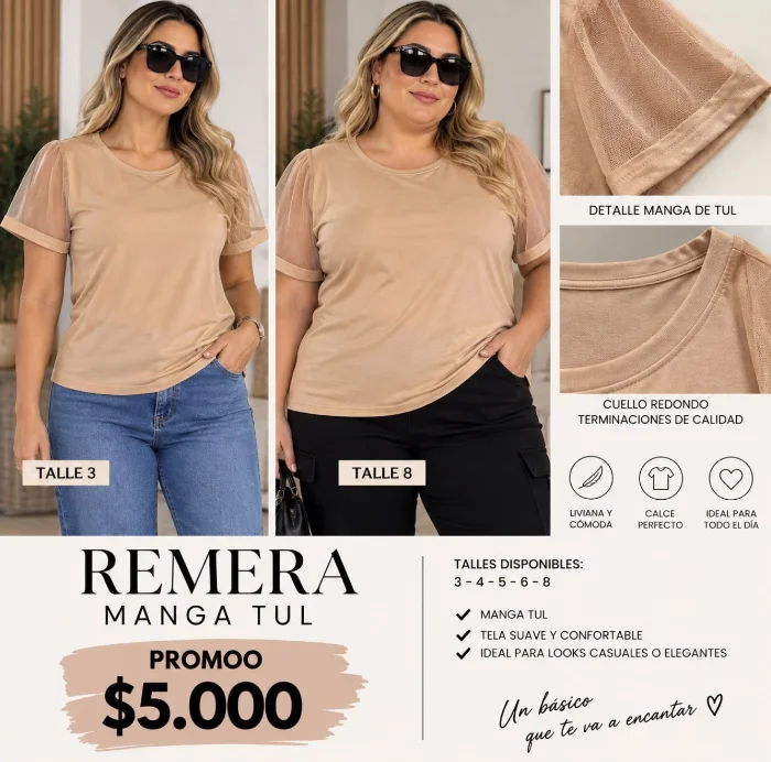 Remera Manga Tul Oferta