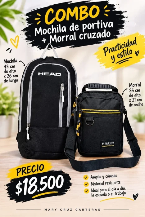 Super Combo Mochila Deportiva  + Morral Cruzado  de Excelente Calidad Mochila