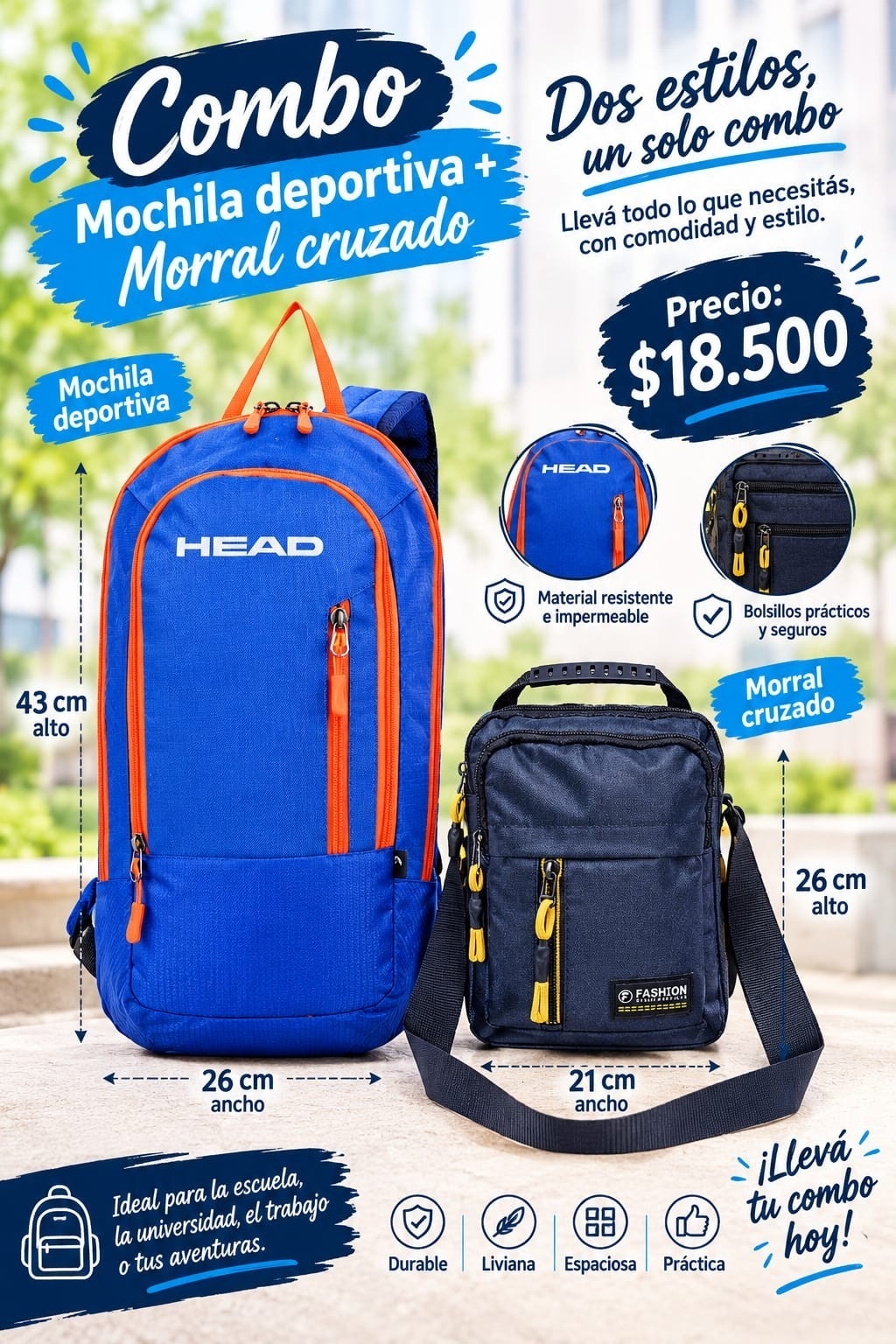 Super Combo Mochila Deportiva  + Morral Cruzado  de Excelente Calidad Mochila - Imagen 2
