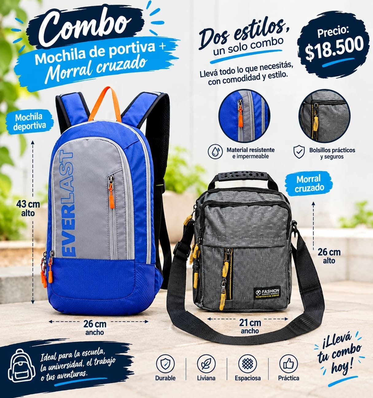 Super Combo Mochila Deportiva  + Morral Cruzado  de Excelente Calidad Mochila - Imagen 4