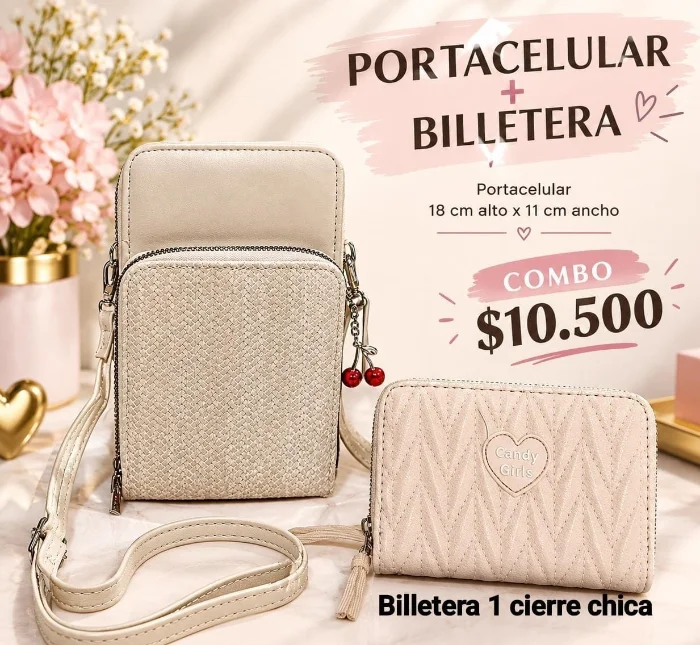 Portacelular + Billetera Chica 1 Cierre en Cuero de Excelente Calidad