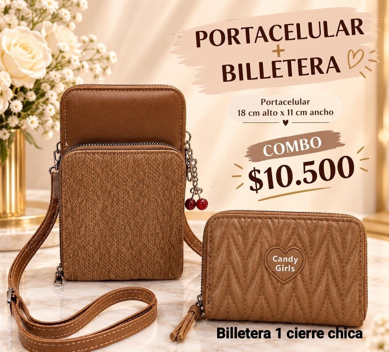 Portacelular + Billetera Chica 1 Cierre en Cuero de Excelente Calidad - Imagen 2