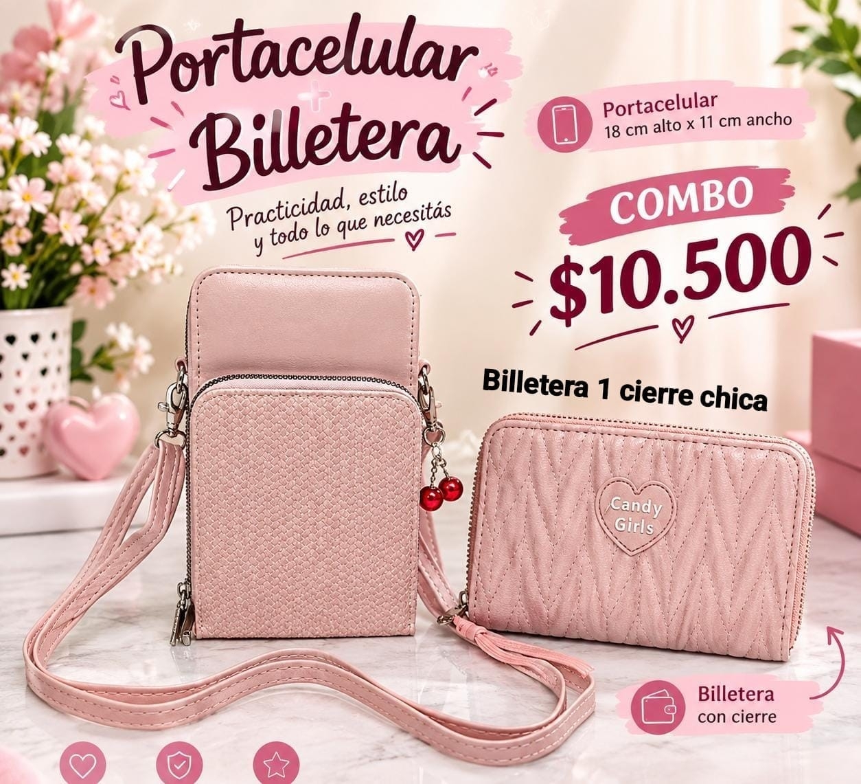 Portacelular + Billetera Chica 1 Cierre en Cuero de Excelente Calidad - Imagen 3