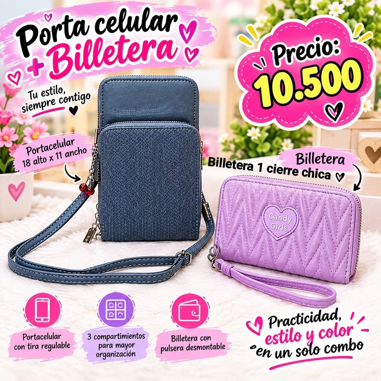 Portacelular + Billetera Chica 1 Cierre en Cuero de Excelente Calidad - Imagen 7