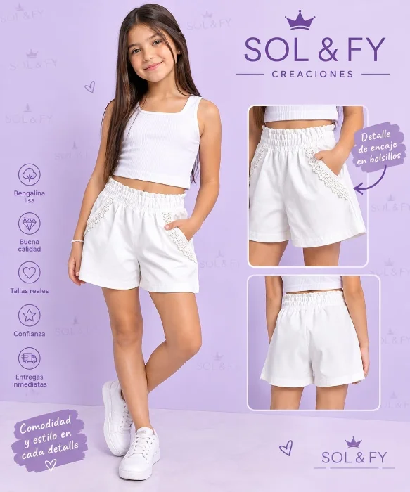 Shorts con Encaje para Niña
