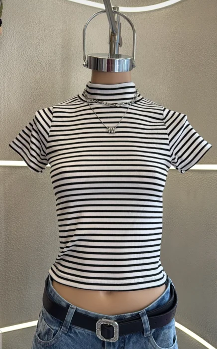 Remera Media Polera Rayada