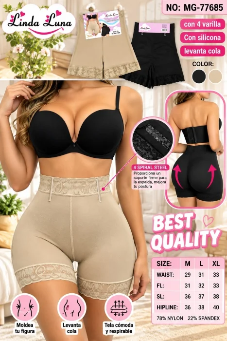 Faja Short Levanta Cola  Segunda Piel con  4 Varillas