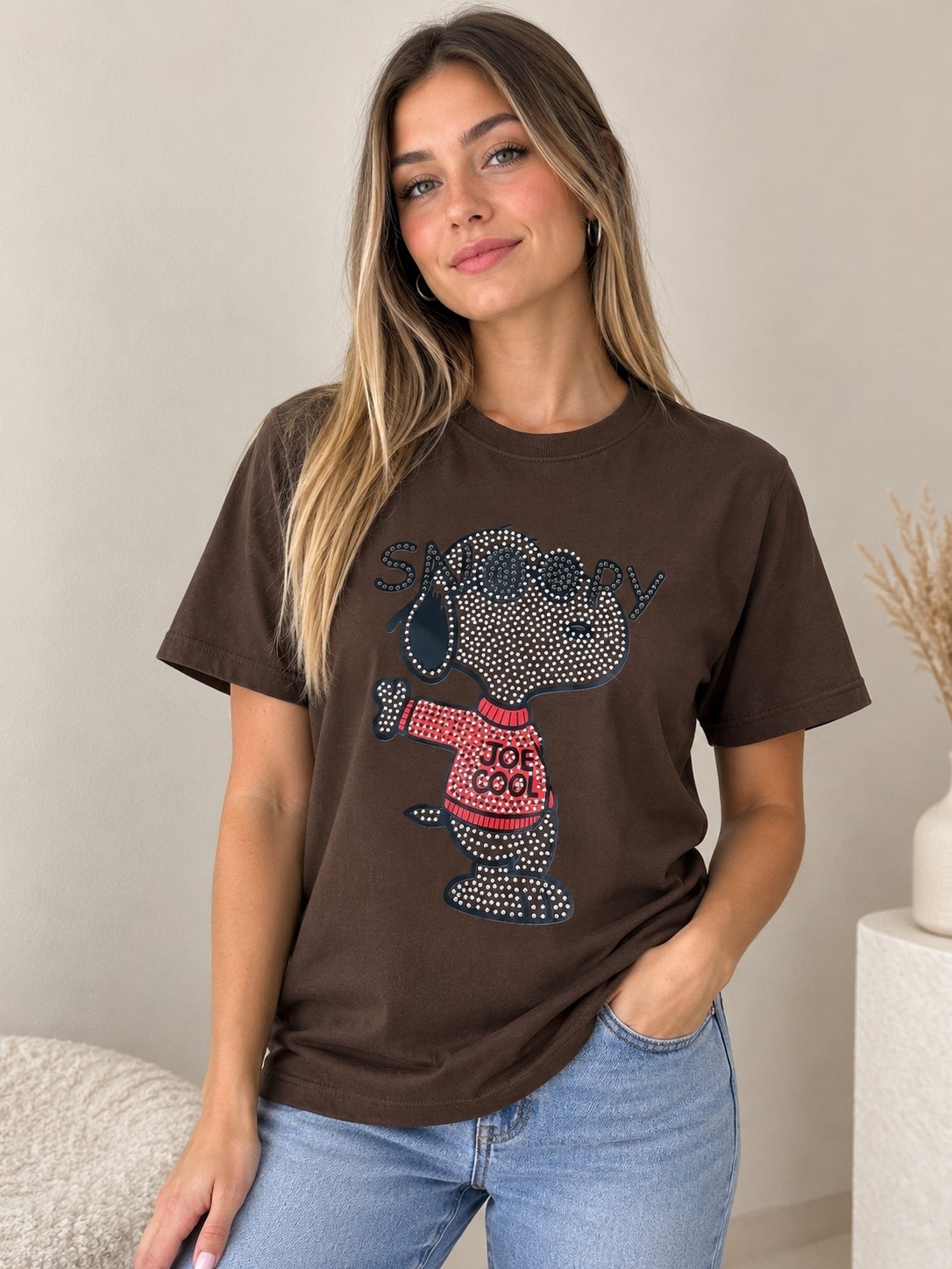 Remera Algodón Peinado con Estampado Strass - Imagen 2