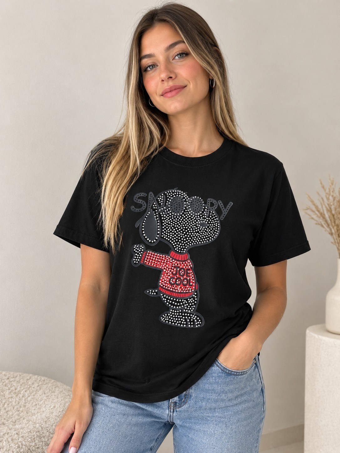Remera Algodón Peinado con Estampado Strass - Imagen 3