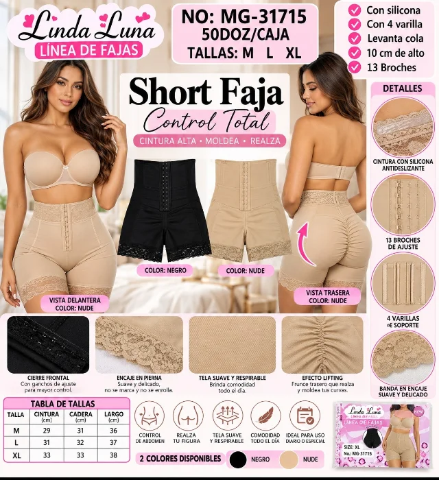 Short Faja con Varillas  y 13 Broches Marca Linda Luna