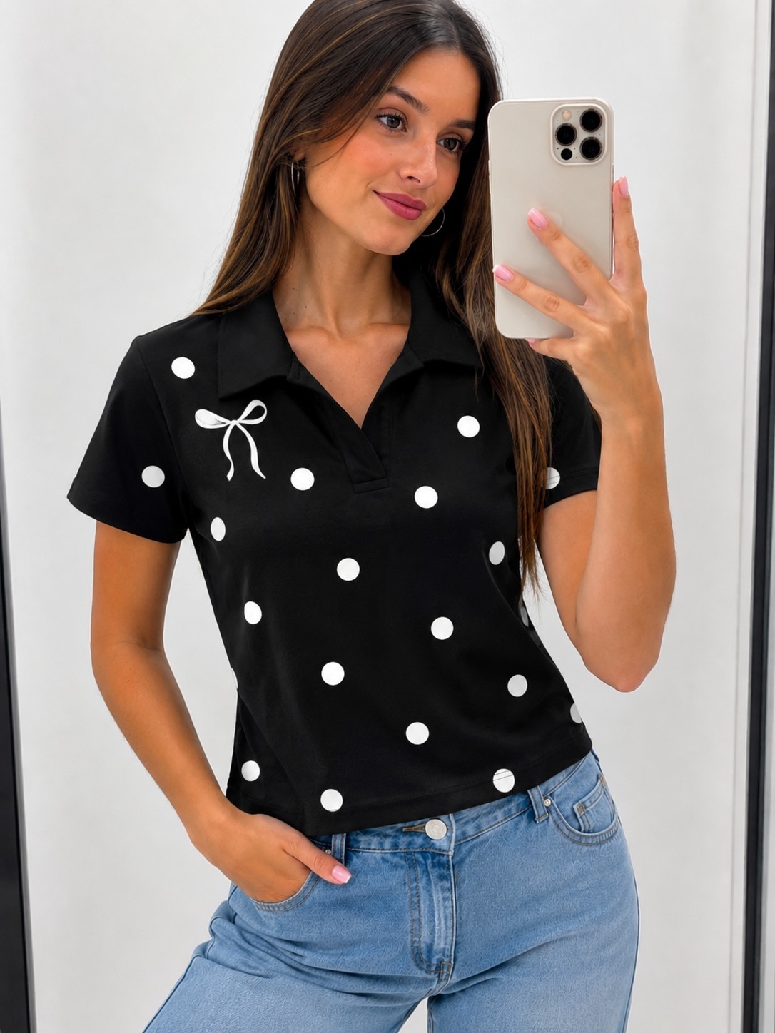 Remera Chomba Estampada Lunares Moño Polka Dot - Imagen 2