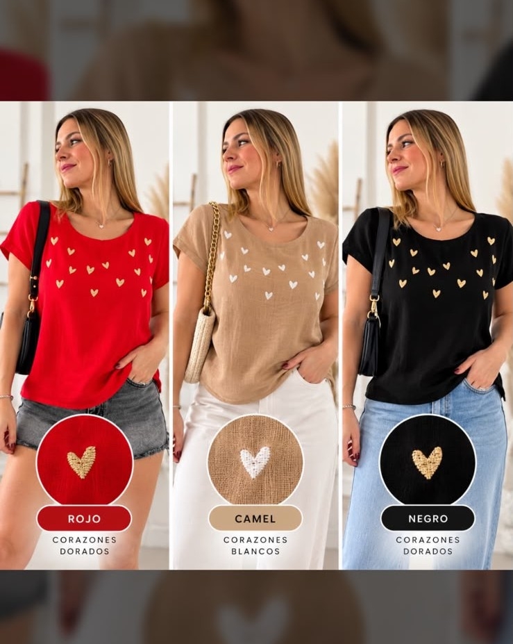 Remera Bordada Corazones - Imagen 2