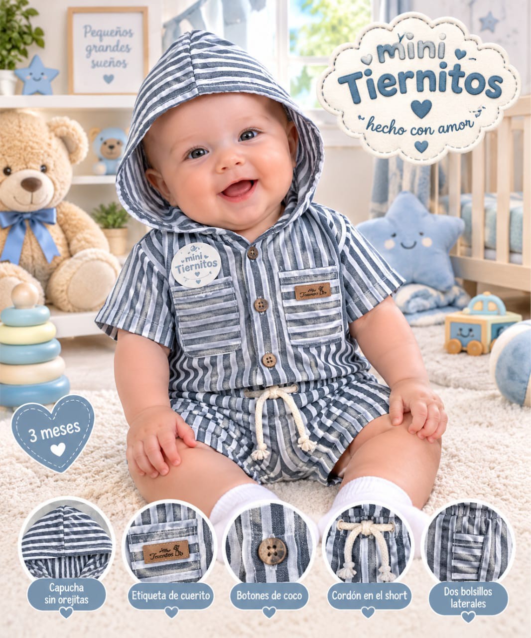 Conjunto Rayadito Polina Mini Tiernitos Comodo , Suave y Fresquito - Imagen 2